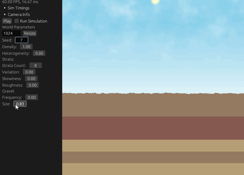 Tweaking UI parameters demonstrating new colors and gravel generation